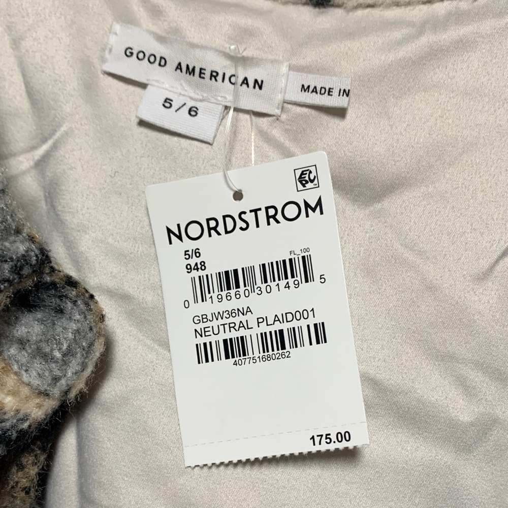 NEW Good American Gray and Cream Plaid Shacket Coat Size 2XL 3XL - Picture 3 of 10